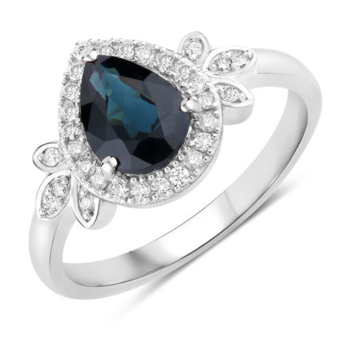 1.54 Carat Blue Sapphire & Diamond 14K White Gold Engagement Ring