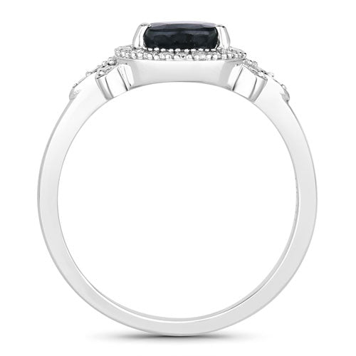 1.54 Carat Blue Sapphire & Diamond 14K White Gold Engagement Ring