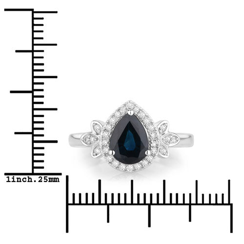 1.54 Carat Blue Sapphire & Diamond 14K White Gold Engagement Ring