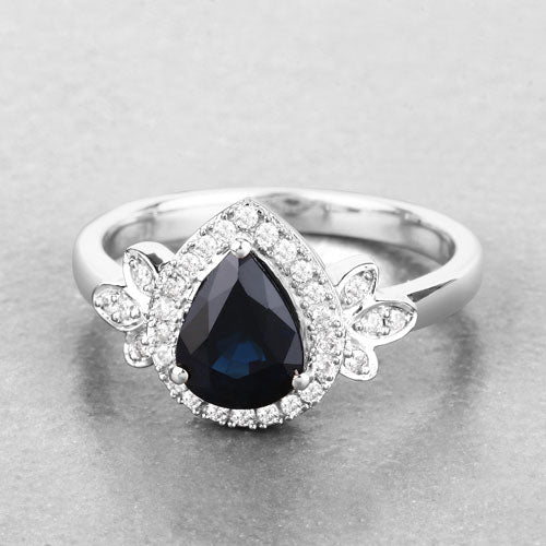 1.54 Carat Blue Sapphire & Diamond 14K White Gold Engagement Ring