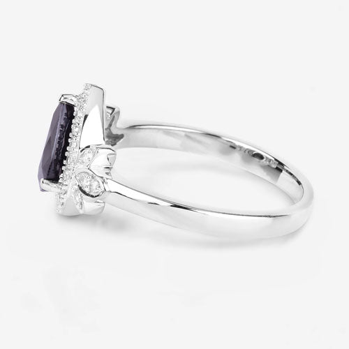 1.54 Carat Blue Sapphire & Diamond 14K White Gold Engagement Ring