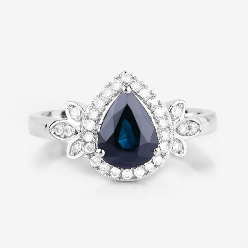 1.54 Carat Blue Sapphire & Diamond 14K White Gold Engagement Ring