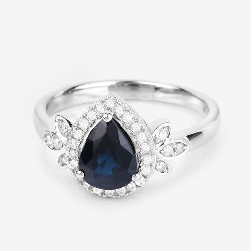 1.54 Carat Blue Sapphire & Diamond 14K White Gold Engagement Ring