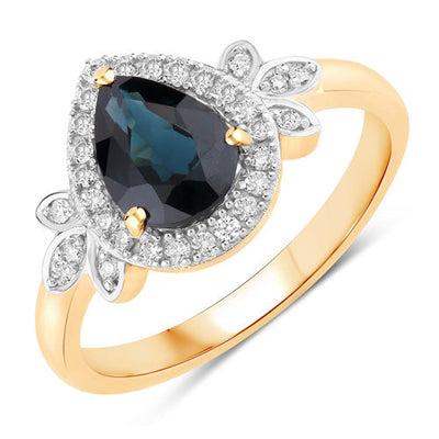 1.54 Carat Blue Sapphire and Diamond 14K Yellow Gold Engagement Ring