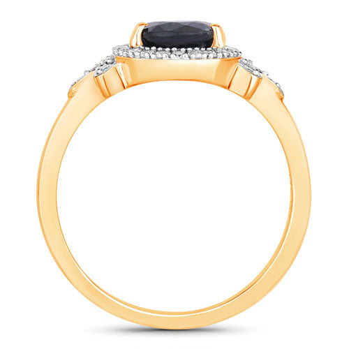 Bague de fiançailles en saphir bleu et diamant de 1,54 carat en or jaune 14K