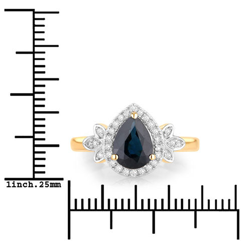 Bague de fiançailles en saphir bleu et diamant de 1,54 carat en or jaune 14K
