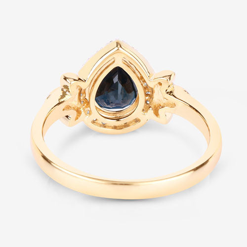 Bague de fiançailles en saphir bleu et diamant de 1,54 carat en or jaune 14K