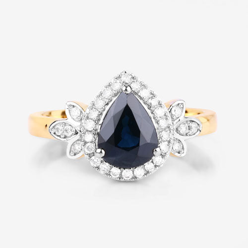 Bague de fiançailles en saphir bleu et diamant de 1,54 carat en or jaune 14K
