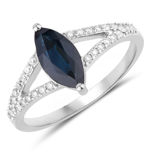 1.49 Carat Blue Sapphire and Diamond 14K White Gold Engagement Ring