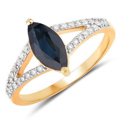 Bague de fiançailles en saphir bleu et diamant de 1,50 carat en or jaune 14K