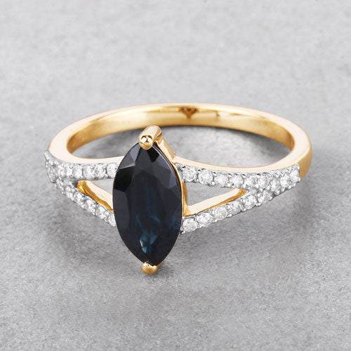 1.50 Carat Blue Sapphire and Diamond 14K Yellow Gold Engagement Ring