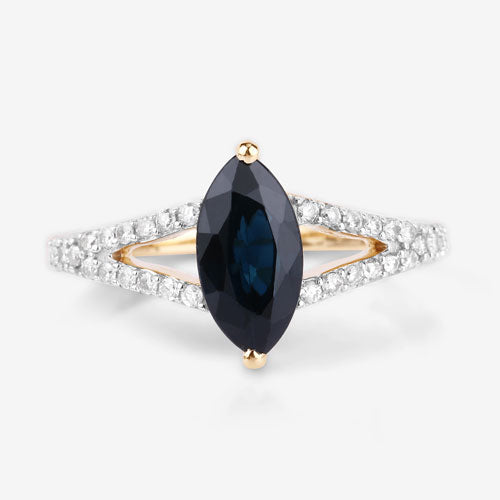 1.50 Carat Blue Sapphire and Diamond 14K Yellow Gold Engagement Ring