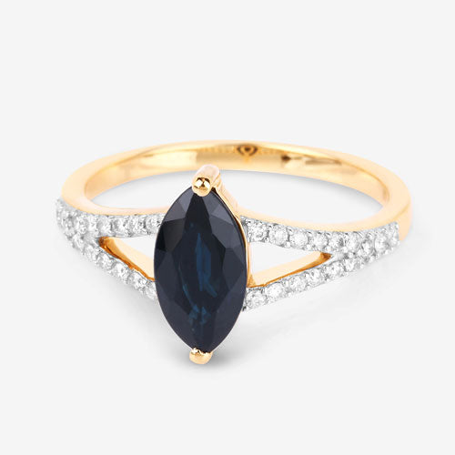 1.50 Carat Blue Sapphire and Diamond 14K Yellow Gold Engagement Ring