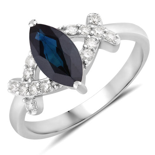 1.50 Carat Blue Sapphire and Diamond 14K White Gold Engagement Ring