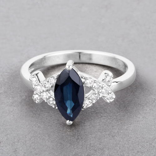 1.50 Carat Blue Sapphire and Diamond 14K White Gold Engagement Ring