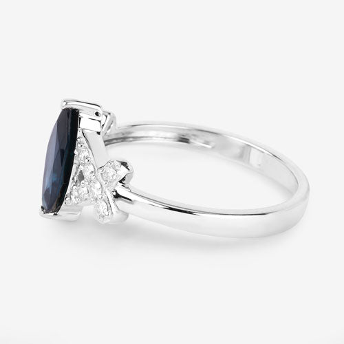 1.50 Carat Blue Sapphire and Diamond 14K White Gold Engagement Ring