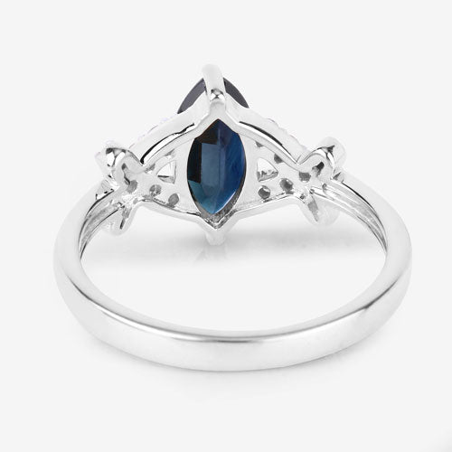 1.50 Carat Blue Sapphire and Diamond 14K White Gold Engagement Ring