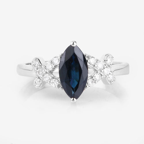 1.50 Carat Blue Sapphire and Diamond 14K White Gold Engagement Ring