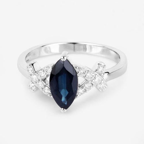 1.50 Carat Blue Sapphire and Diamond 14K White Gold Engagement Ring