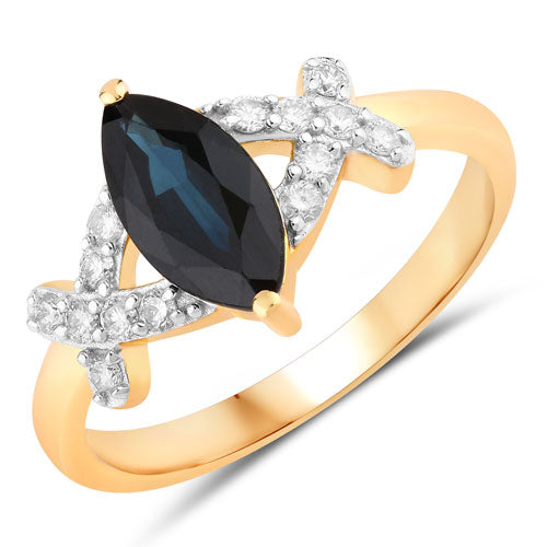 Anillo de Compromiso de Zafiro Azul y Diamante de 1.50 Quilates en Oro Amarillo de 14K