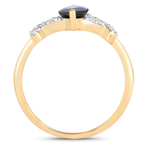 Anillo de Compromiso de Zafiro Azul y Diamante de 1.50 Quilates en Oro Amarillo de 14K