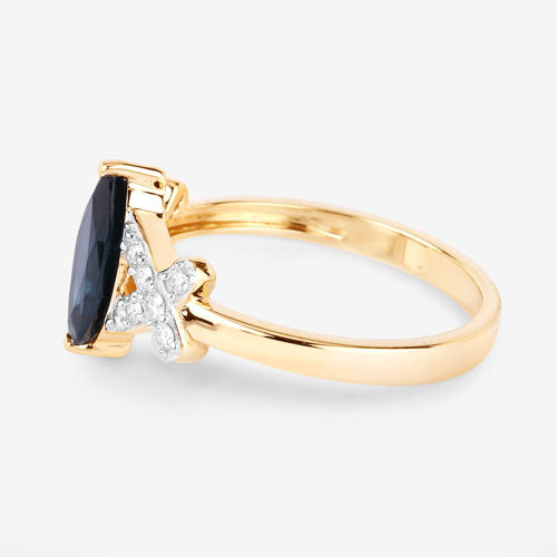 Anillo de Compromiso de Zafiro Azul y Diamante de 1.50 Quilates en Oro Amarillo de 14K