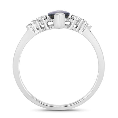 1.47 Carat Blue Sapphire and Diamond 14K White Gold Engagement Ring