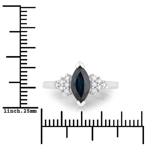 1.47 Carat Blue Sapphire and Diamond 14K White Gold Engagement Ring