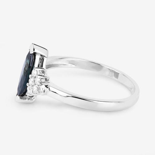 1.47 Carat Blue Sapphire and Diamond 14K White Gold Engagement Ring