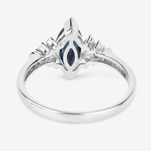 1.47 Carat Blue Sapphire and Diamond 14K White Gold Engagement Ring