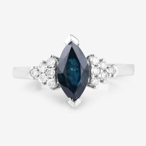 1.47 Carat Blue Sapphire and Diamond 14K White Gold Engagement Ring