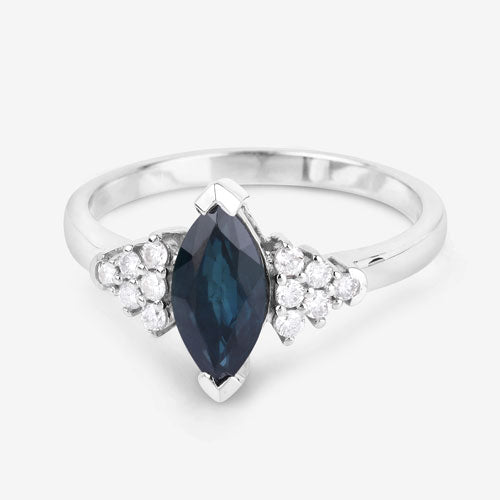 1.47 Carat Blue Sapphire and Diamond 14K White Gold Engagement Ring