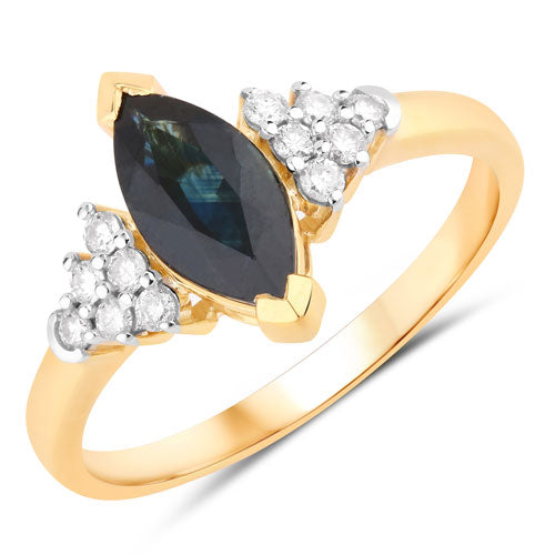 Bague en or jaune 14K avec saphir bleu de 1,47 carat et diamants
