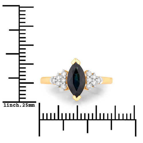 Bague en or jaune 14K avec saphir bleu de 1,47 carat et diamants