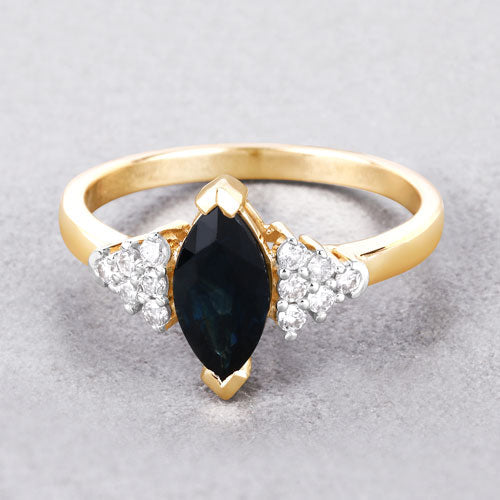 Bague en or jaune 14K avec saphir bleu de 1,47 carat et diamants