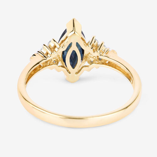 Bague en or jaune 14K avec saphir bleu de 1,47 carat et diamants
