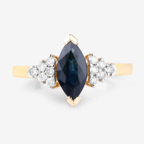Bague en or jaune 14K avec saphir bleu de 1,47 carat et diamants