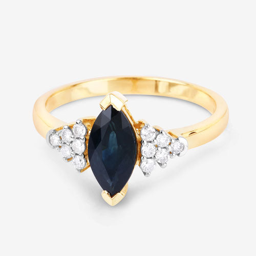 Bague en or jaune 14K avec saphir bleu de 1,47 carat et diamants
