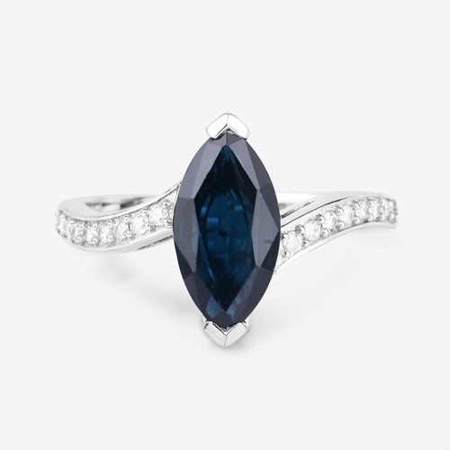 Bague de fiançailles en saphir bleu et diamant de 2,26 carats en or blanc 14K