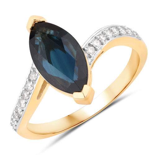 Bague de fiançailles en or jaune 14K avec saphir bleu et diamants de 2,26 carats