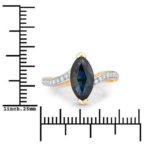 Bague de fiançailles en or jaune 14K avec saphir bleu et diamants de 2,26 carats