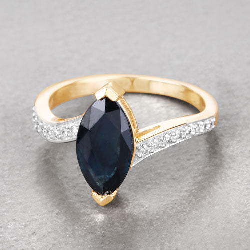 Bague de fiançailles en or jaune 14K avec saphir bleu et diamants de 2,26 carats