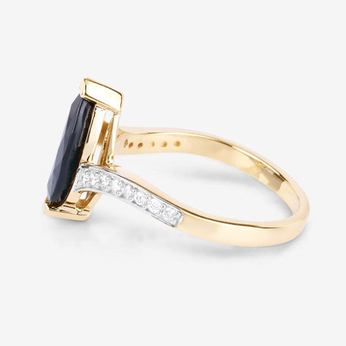 Bague de fiançailles en or jaune 14K avec saphir bleu et diamants de 2,26 carats