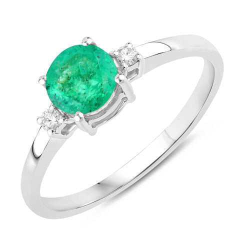 0.71 Carat Zambian Emerald & Diamond 14K White Gold Engagement Ring