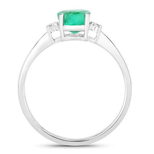 0.71 Carat Zambian Emerald & Diamond 14K White Gold Engagement Ring