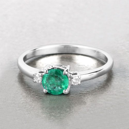 0.71 Carat Zambian Emerald & Diamond 14K White Gold Engagement Ring