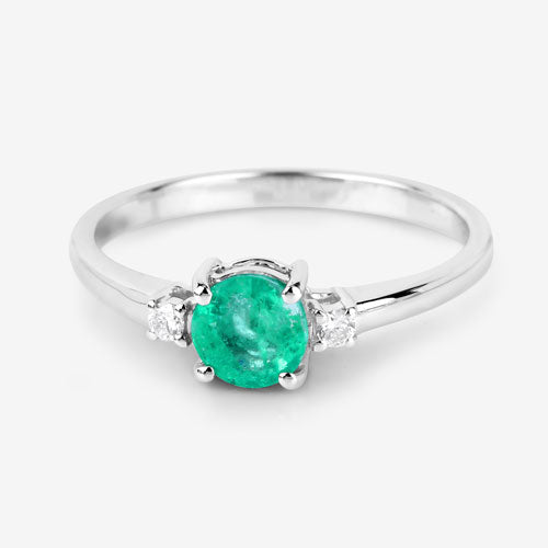 0.71 Carat Zambian Emerald & Diamond 14K White Gold Engagement Ring