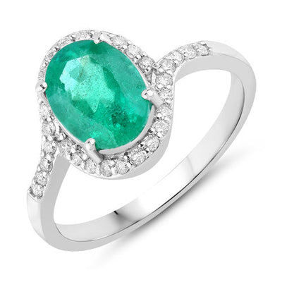 1.92 Carat Zambian Emerald & Diamond 14K White Gold Engagement Ring