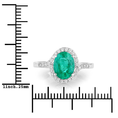 Bague de fiançailles en or blanc 14K avec émeraude zambienne de 1,92 carat et diamants