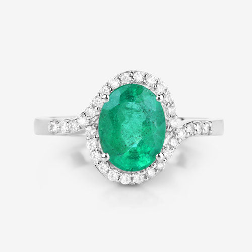 Bague de fiançailles en or blanc 14K avec émeraude zambienne de 1,92 carat et diamants